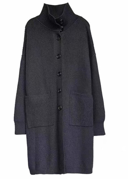 Damen Strickjacke Lang Elegant mit Kragen und Taschen - IdealeKleiden