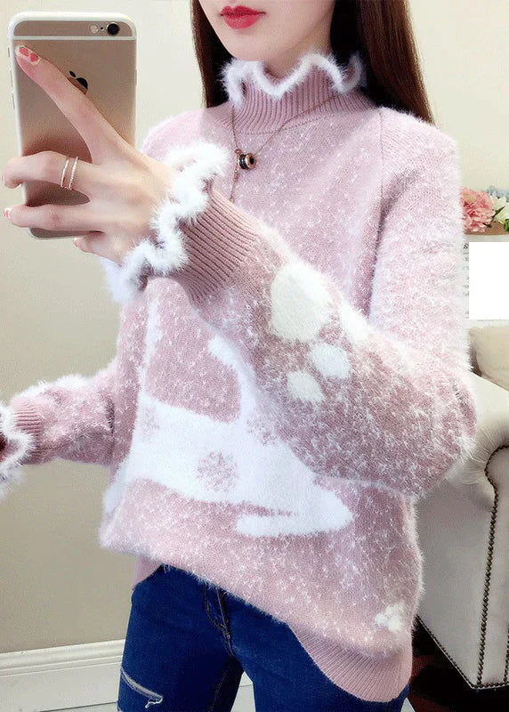 Casual Sweater Women Ruffles Mink Hair Design