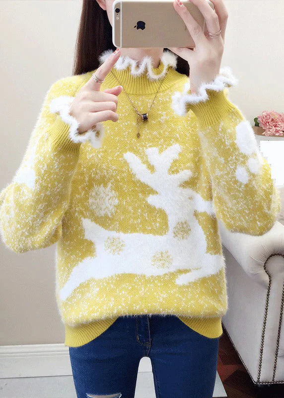 Casual Sweater Women Ruffles Mink Hair Design