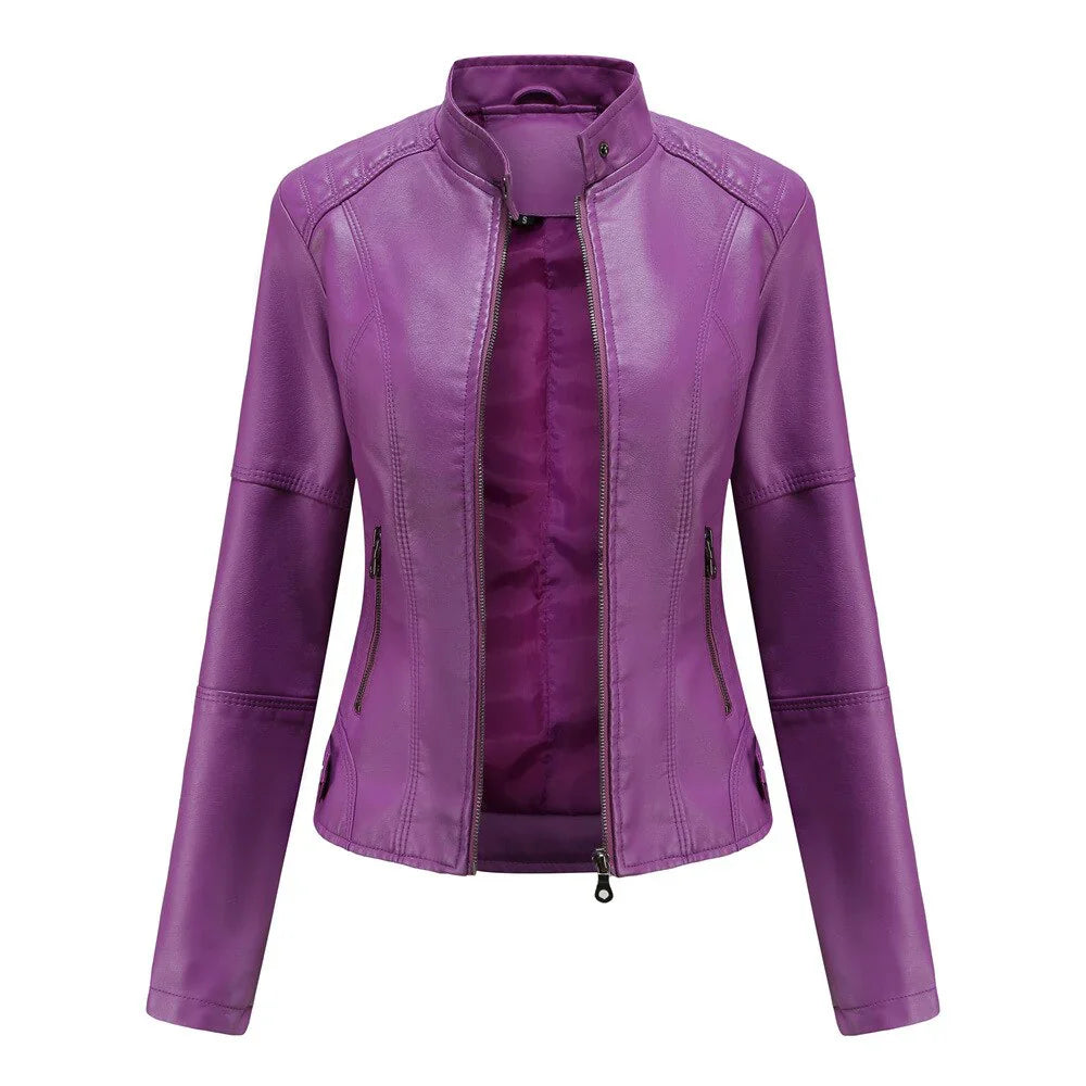 Women's Leather Jacket Mao Style