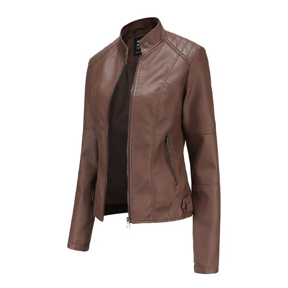 Women's Leather Jacket Mao Style