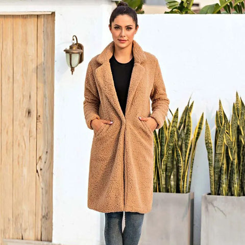 Winter Teddy Mantel Damen Kapuze Lang - IdealeKleiden