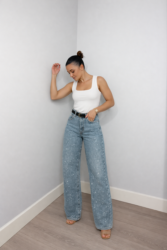 Frauen Hose Hochtailliert Glitzer Effekt - IdealeKleiden