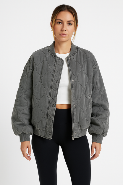 Women's Oversized Quilted Jacket Modern Bomber Style