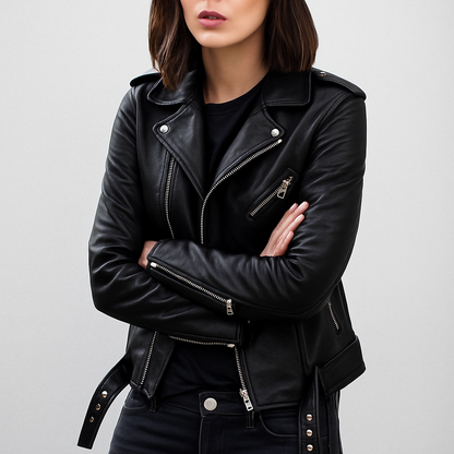 Chic Women's Leather Jacket Slim Fit Biker Style