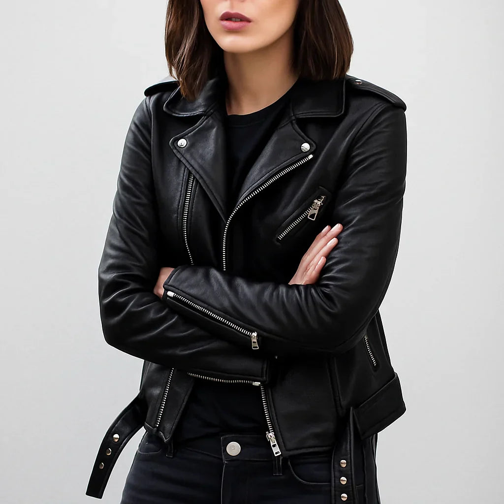 Women's Slim-fit Leather Biker Jacket
