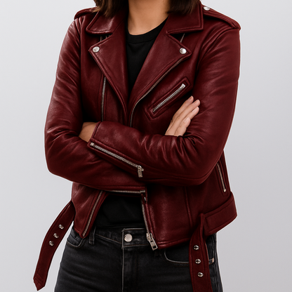 Chic Women's Leather Jacket Slim Fit Biker Style