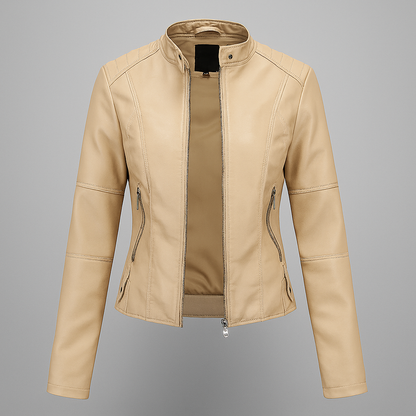 Red Leather Jacket Women's Slim Fit Motorcycle Style