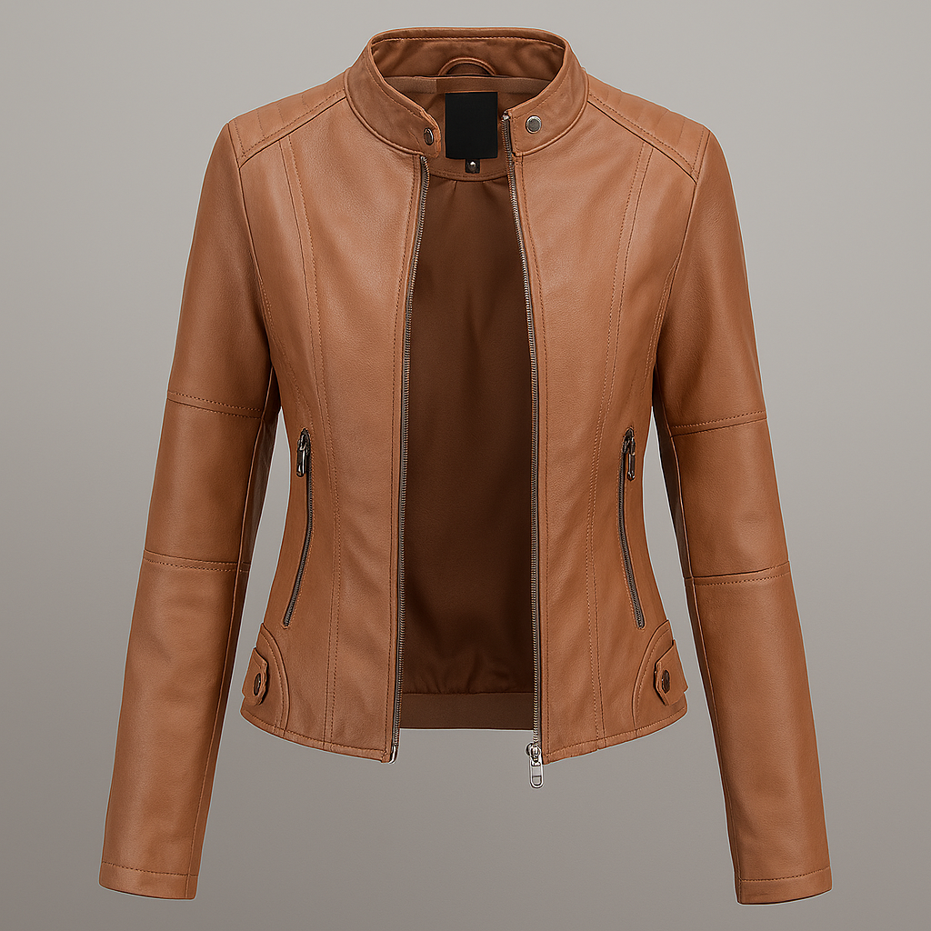 Red Leather Jacket Women's Slim Fit Motorcycle Style