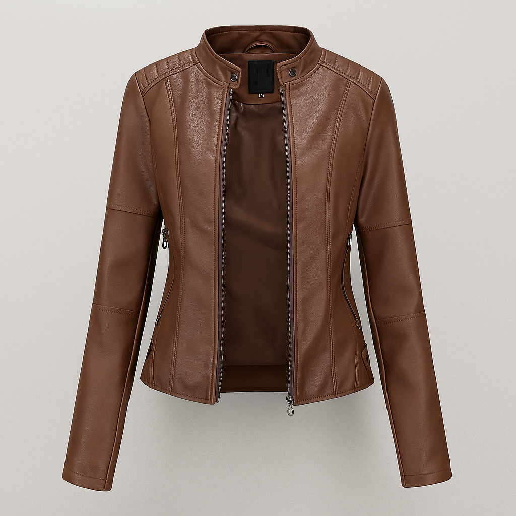 Red Leather Jacket Women's Slim Fit Motorcycle Style
