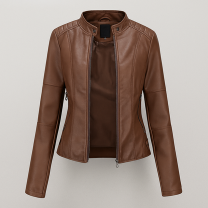 Red Leather Jacket Women's Slim Fit Motorcycle Style