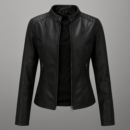 Rotes Lederjacke Damen Slim Fit Motorradstyle - IdealeKleiden