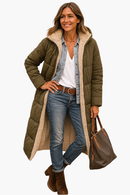 Women's Winter Jacket Warm Hooded Puffer Elegant Long