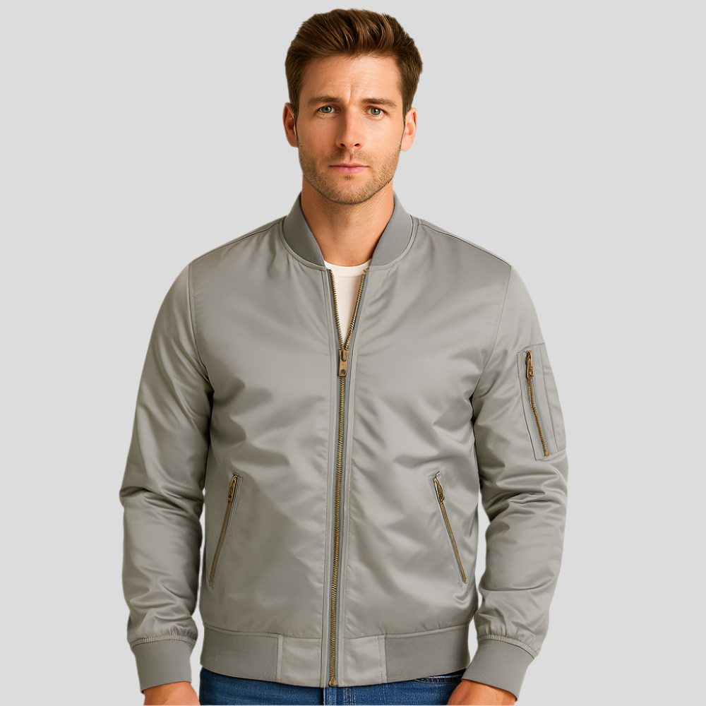 Men's Bomber Jacket Metal Closure Modern
