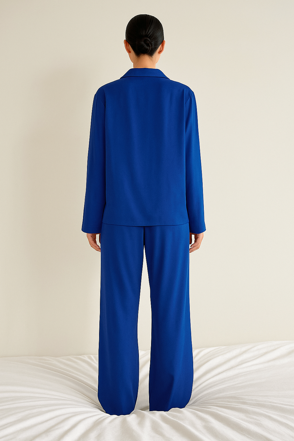 Damen Pyjama Satin Weiss Weite Hose - IdealeKleiden