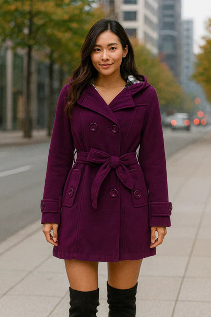 Women's Winter Coat Hood Belt Modern