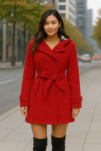 Women's Winter Coat Hood Belt Modern