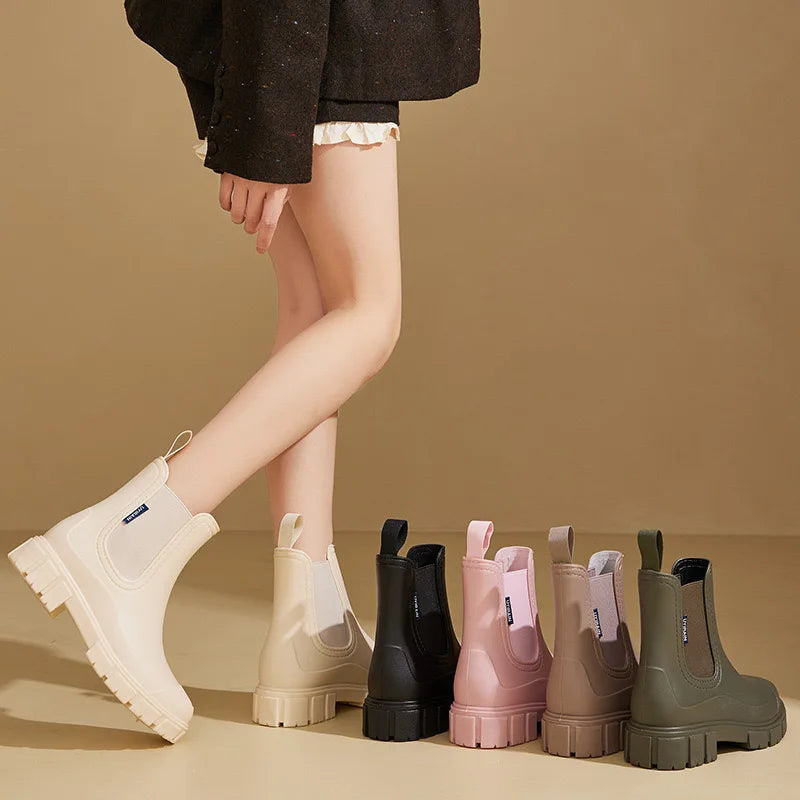 Wasserdichte Regenstiefel Damen Ankle-Boot mit Rutschsicherer Sohle - IdealeKleiden