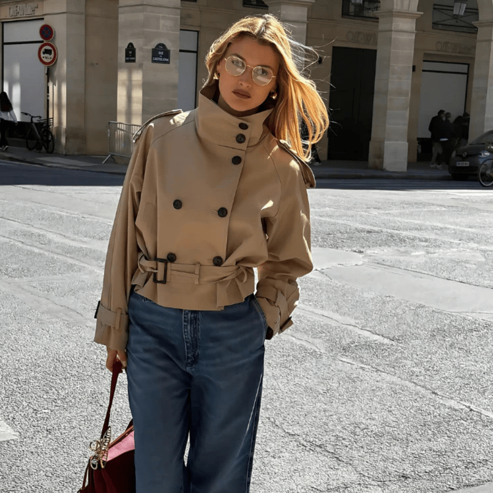 Women's Short Trench Coat Winter Chic with Belt