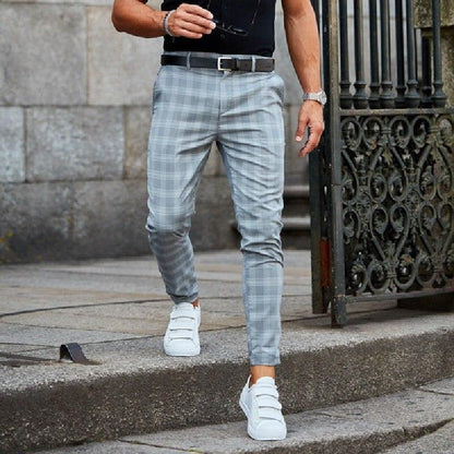 Men's Plaid Skinny Fit Chino Pants