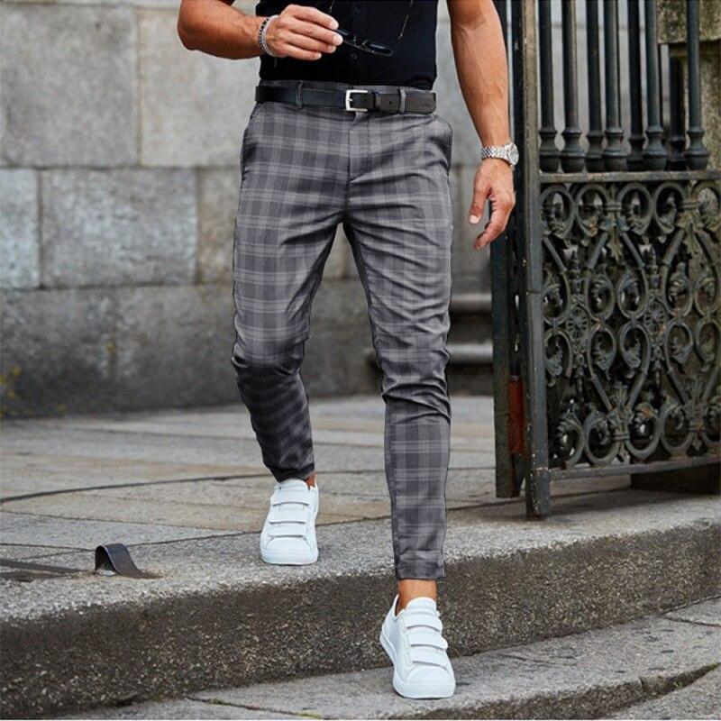 Men's Chino Trousers Slim Fit Stretch Checked