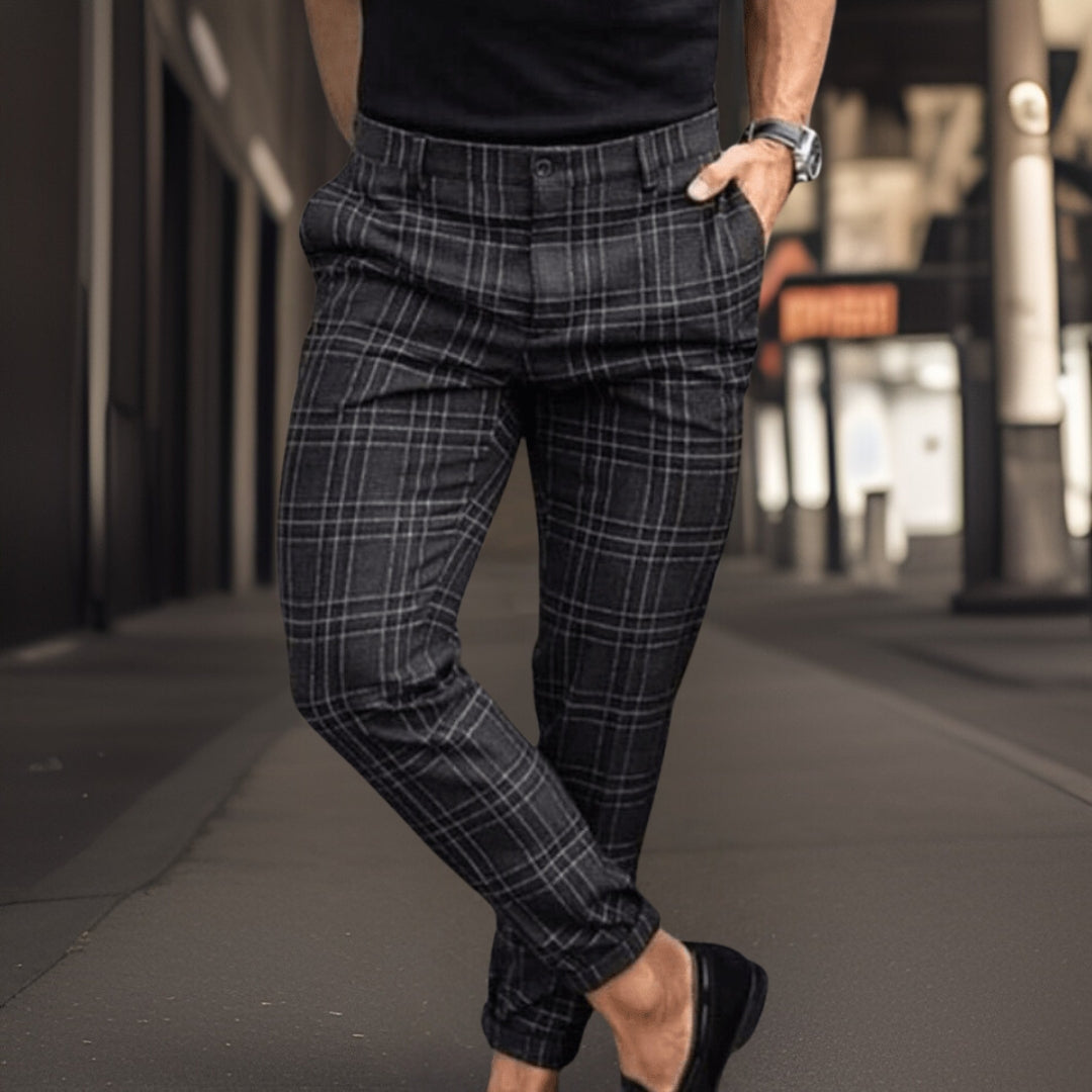 Men's Elastic Plaid Stretch Chino Pants