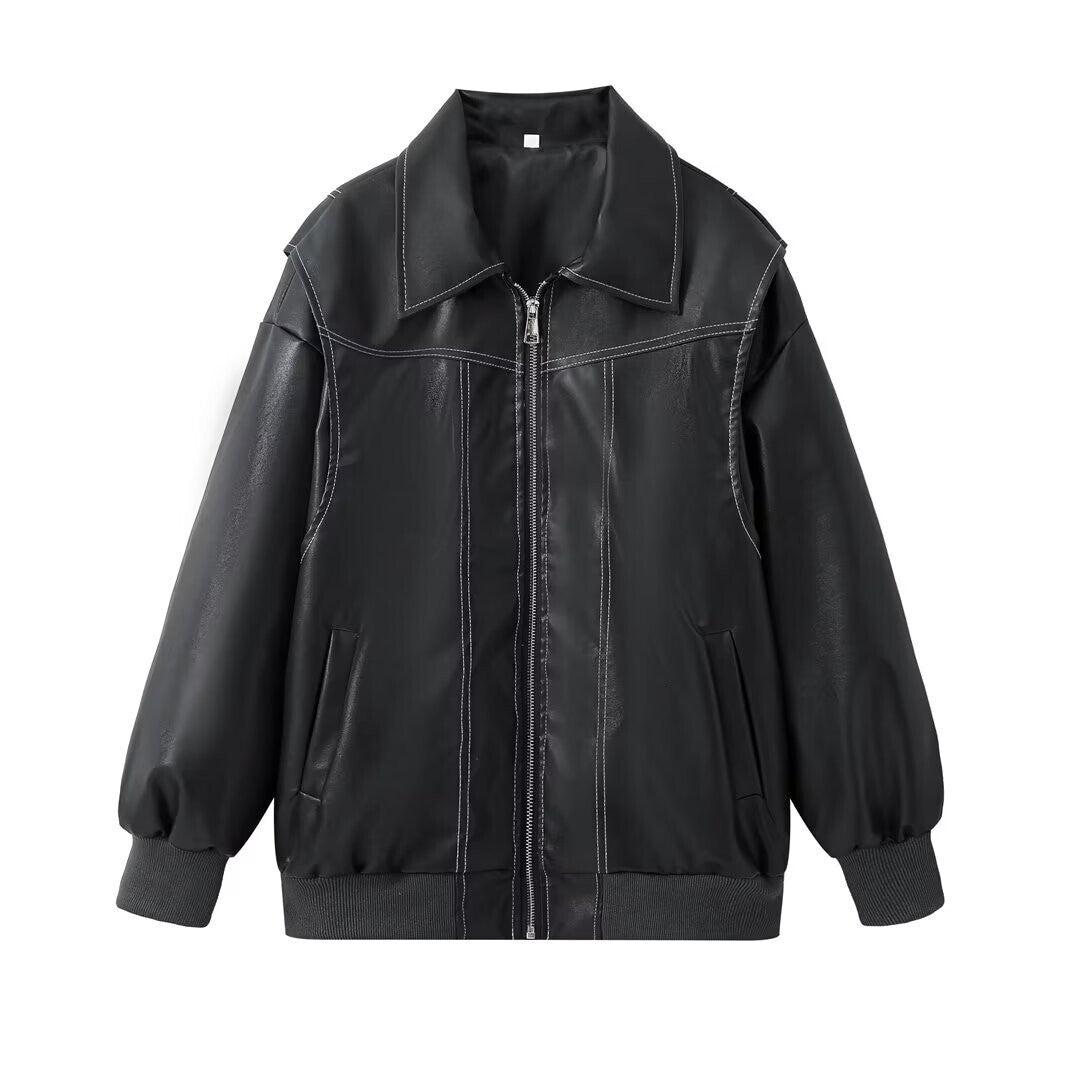 Women's Leather Coat Plus Size Modern Design