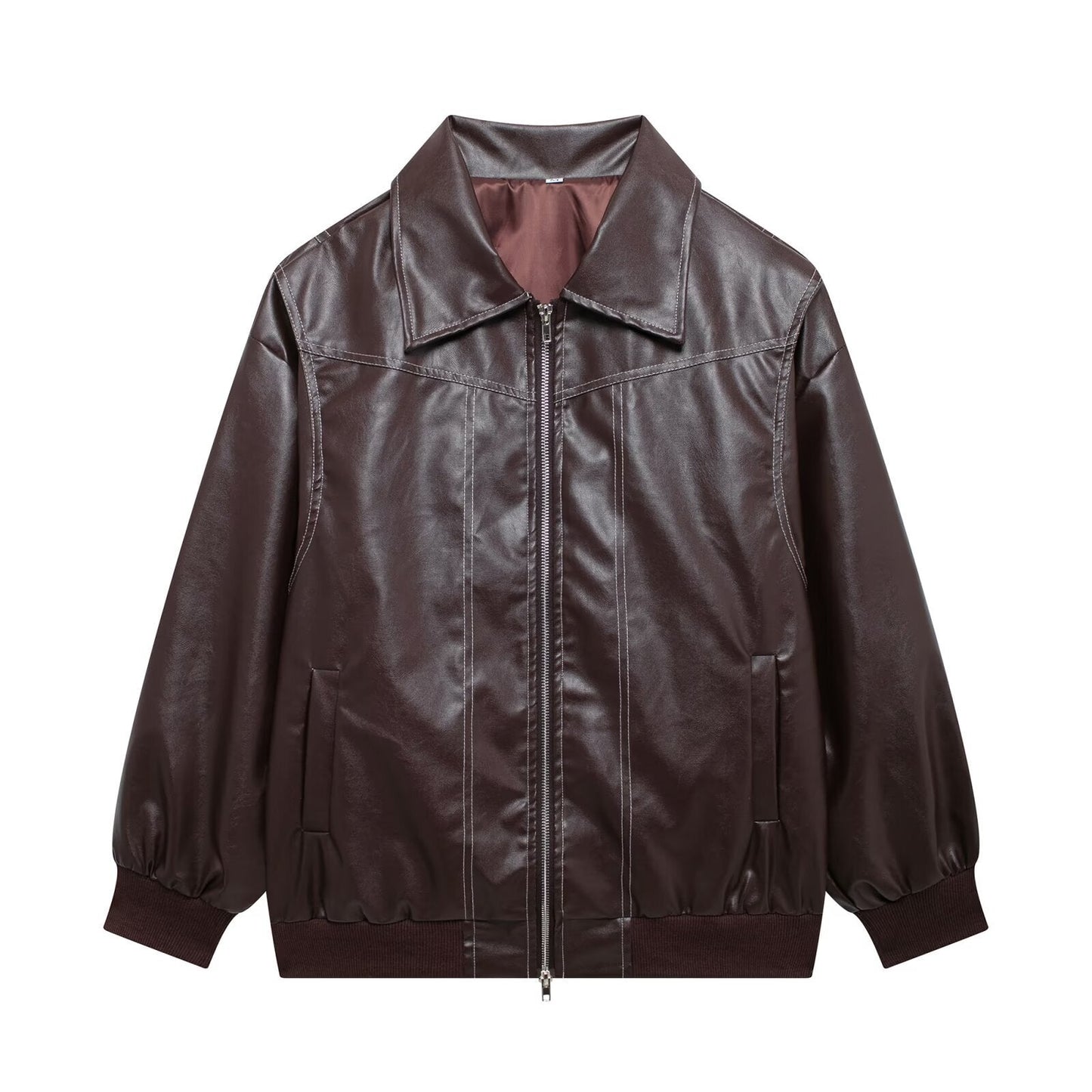 Women's Leather Coat Plus Size Modern Design