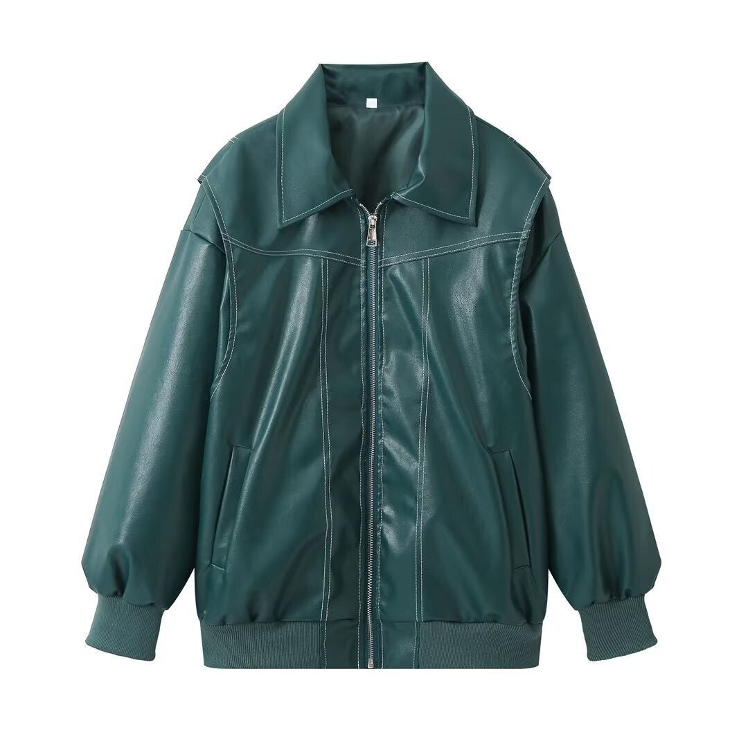 Women's Leather Coat Plus Size Modern Design
