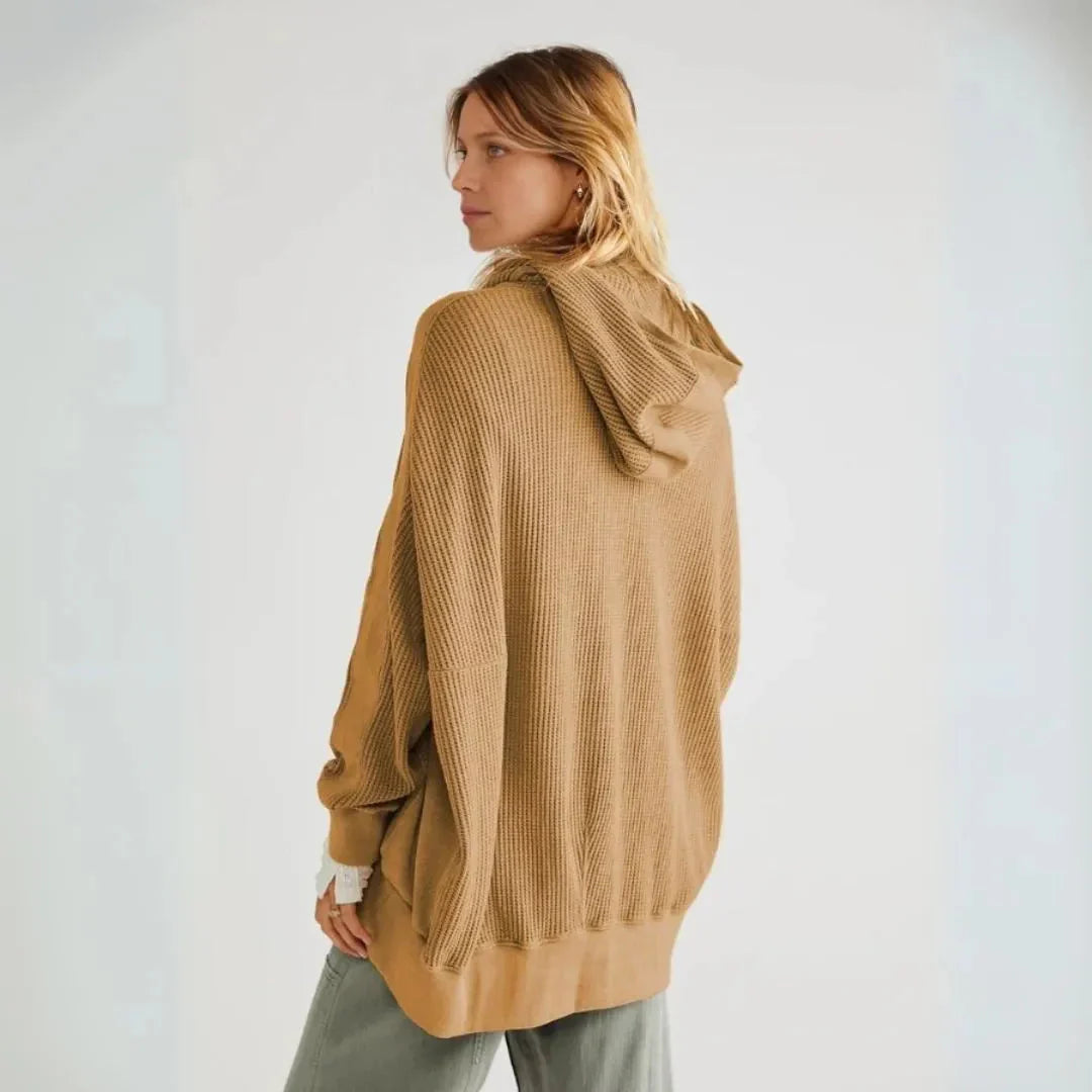 Übergroße Waffel-Strick Hoodie Damen Oversized - IdealeKleiden