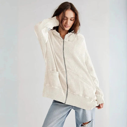 Oversized Waffle Knit Hoodie for Women