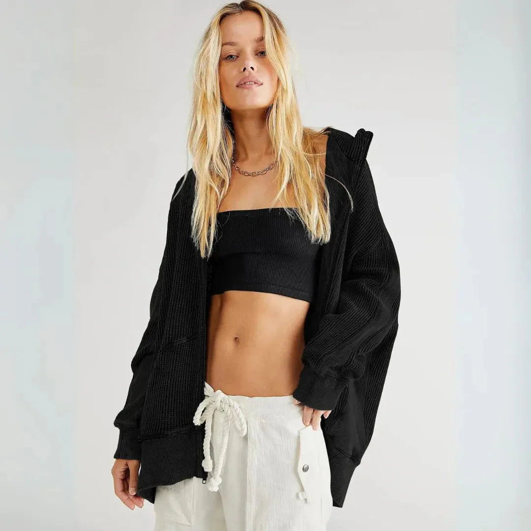 Oversized Waffle Knit Hoodie for Women