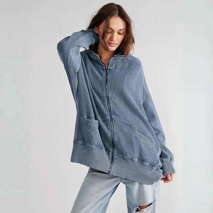 Oversized Waffle Knit Hoodie for Women