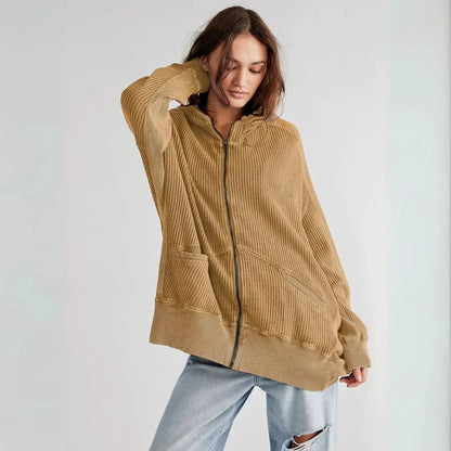 Oversized Waffle Knit Hoodie for Women