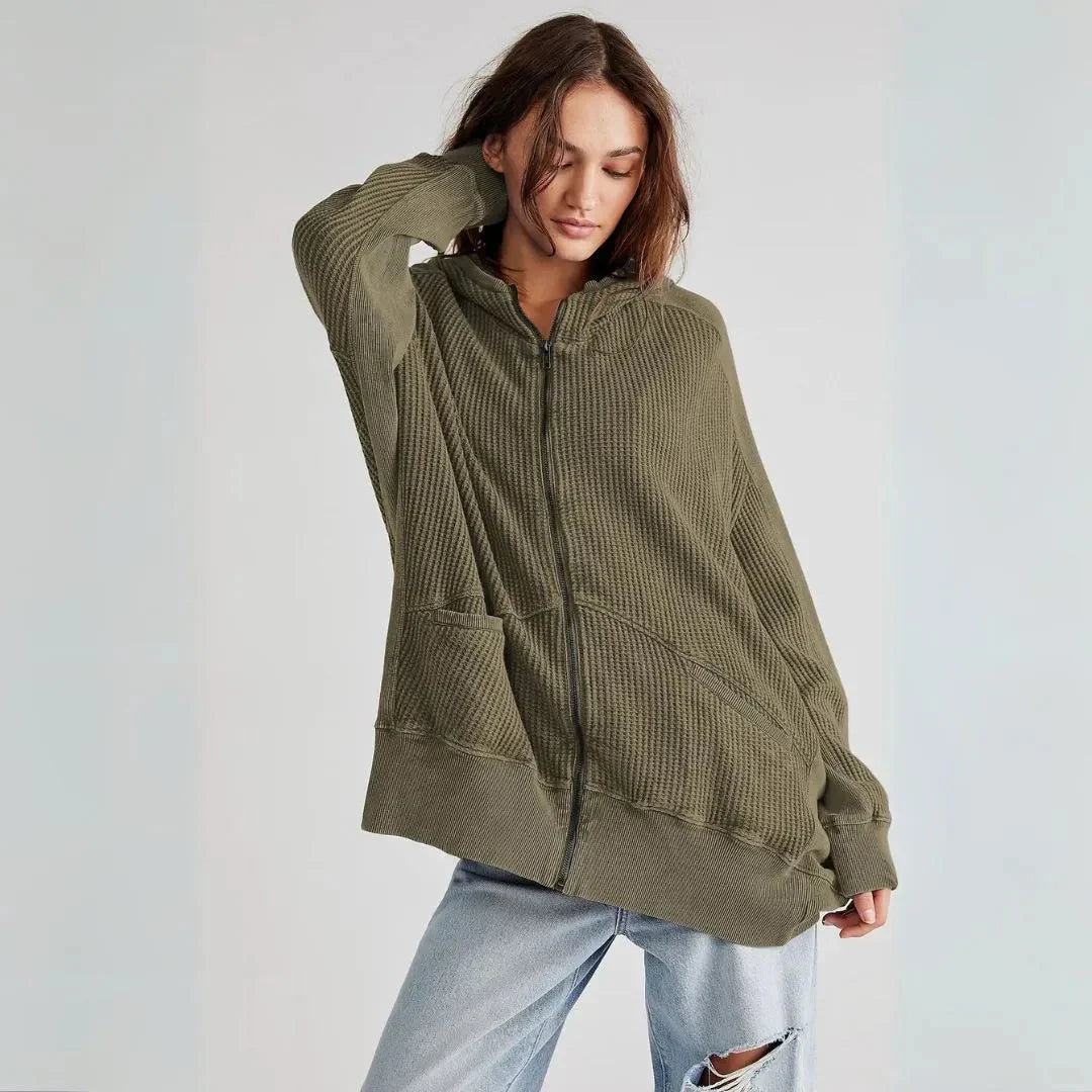 Oversized Waffle Knit Hoodie for Women
