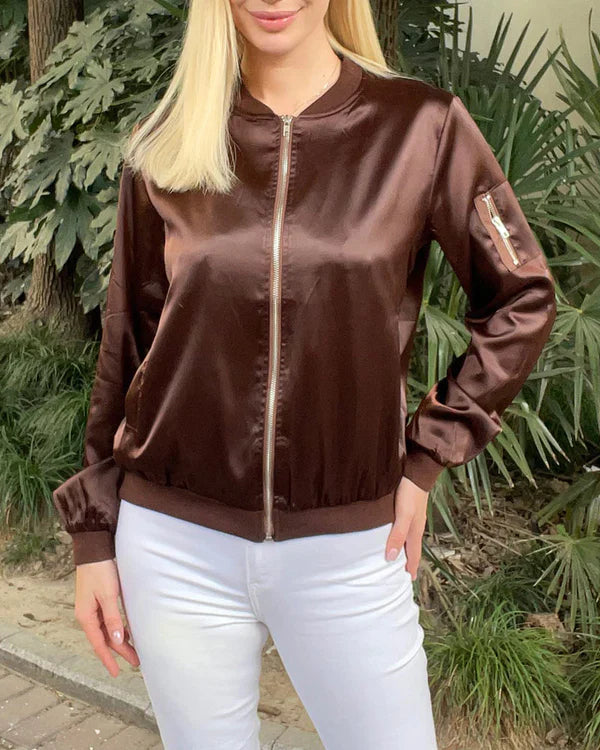 Elegant Men's Classic Bomber Jacket With Pockets