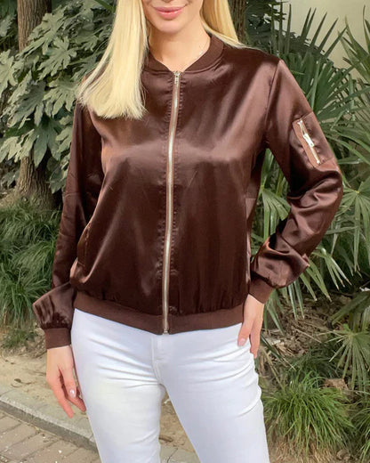 Elegant Men's Classic Bomber Jacket With Pockets