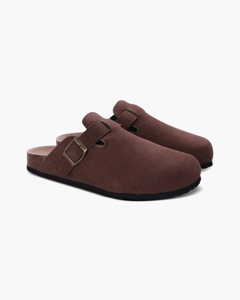 Comfortable Men's Leather Clogs with Wooden Soles