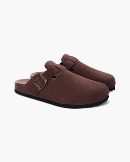 Comfortable Men's Leather Clogs with Wooden Soles