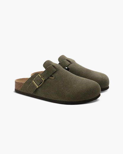 Comfortable Men's Leather Clogs with Wooden Soles