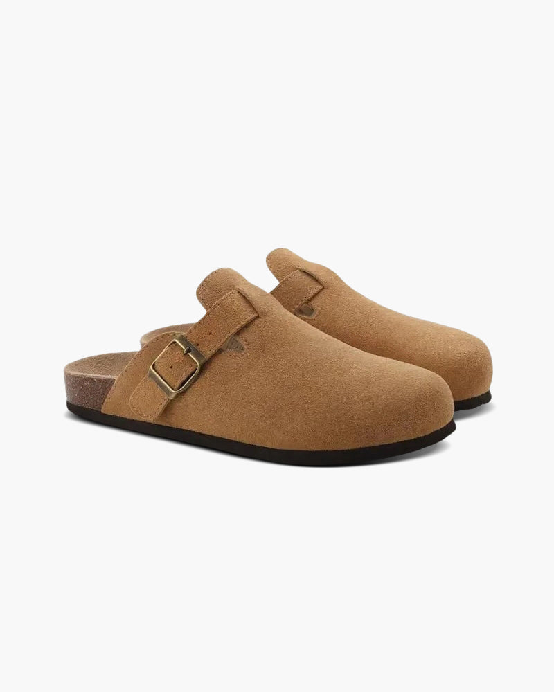 Comfortable Men's Leather Clogs with Wooden Soles
