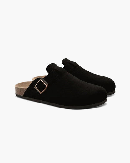 Comfortable Men's Leather Clogs with Wooden Soles