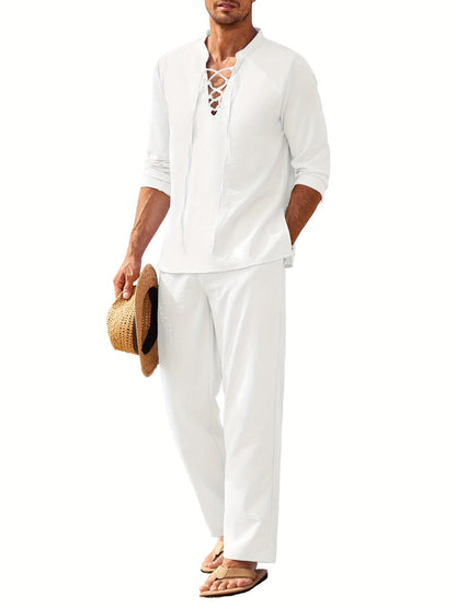 Linen Suit Set Summer Men Long Sleeve
