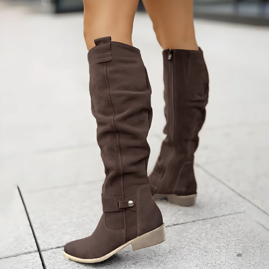 Stylish Knee-High Boots Suede Look