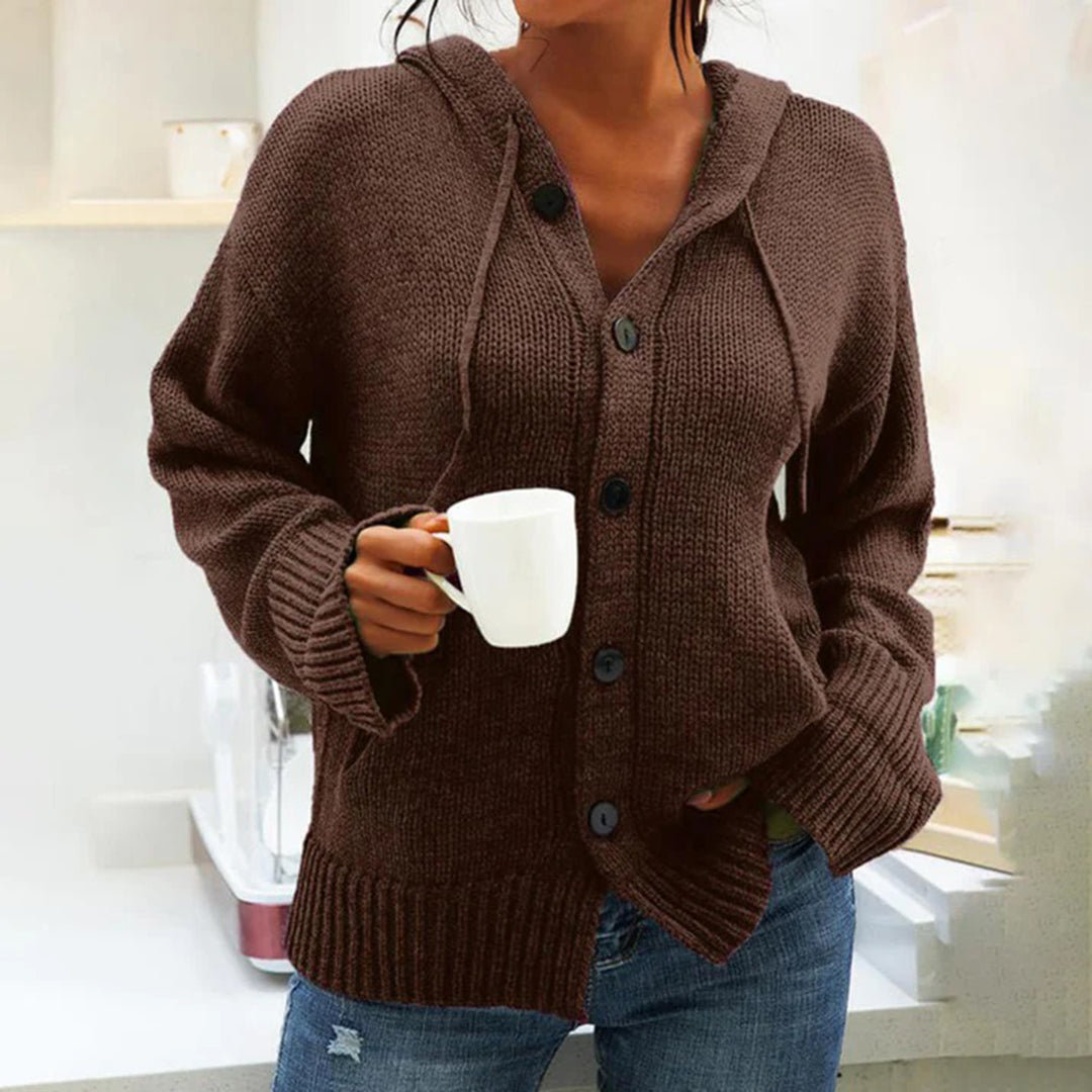 Women's Warm Hooded Cardigan with Drawstring