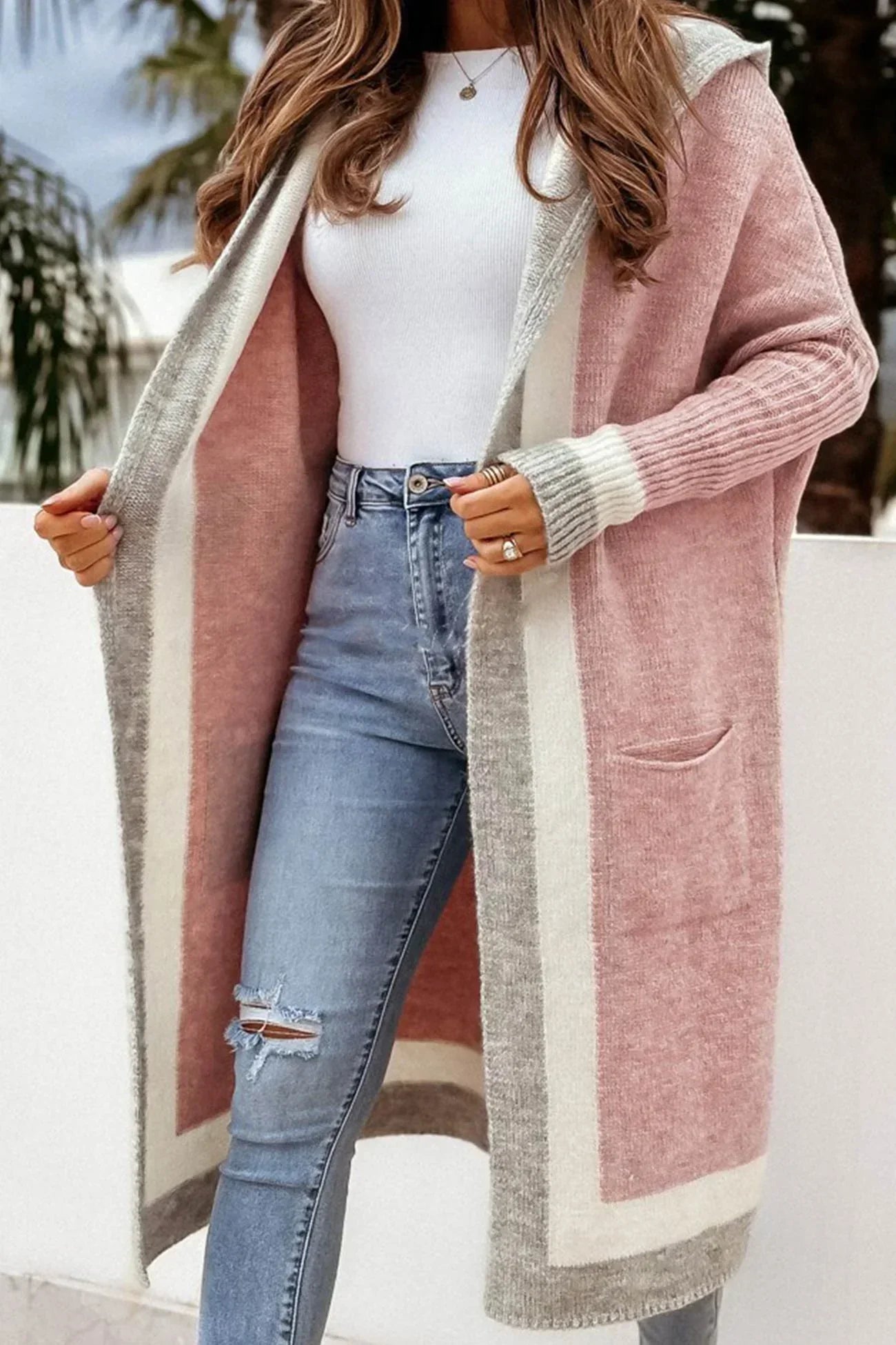 Long Cardigan for Women with Hood, Open Front