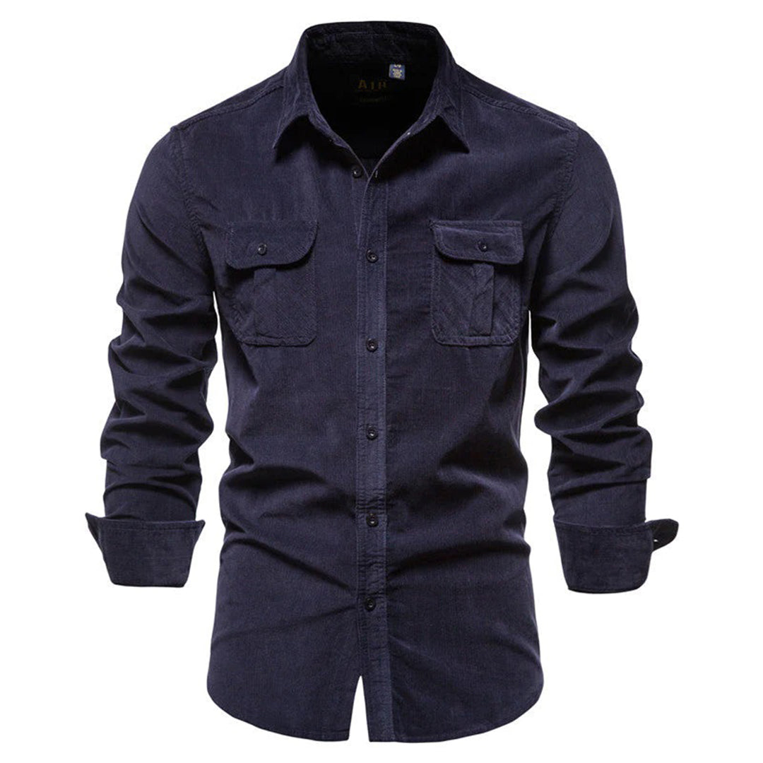 Men's Long-Sleeve Corduroy Shirt with Buttons