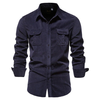 Men's Long-Sleeve Corduroy Shirt with Buttons