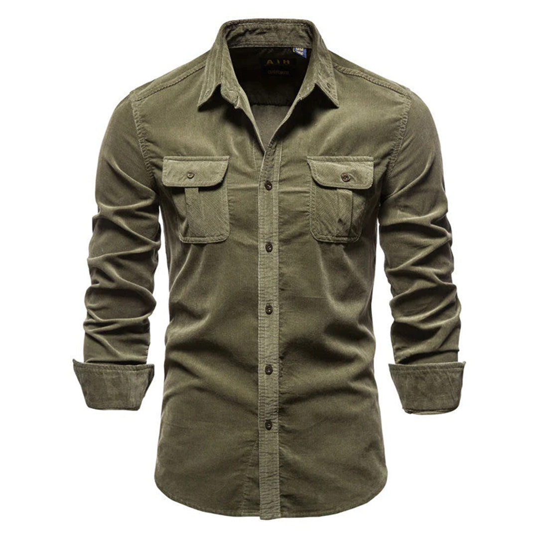 Men's Long-Sleeve Corduroy Shirt with Buttons
