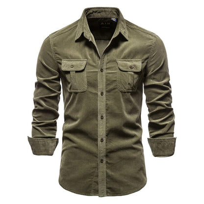 Men's Long-Sleeve Corduroy Shirt with Buttons